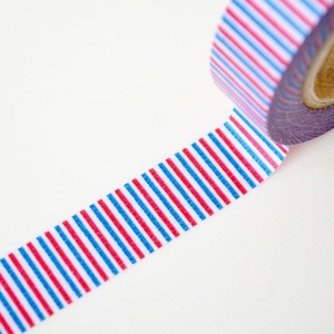 mt Washi Masking Tape Tricoloure in Red, Blue & White Stripes Limited Edition 15m roll image 2