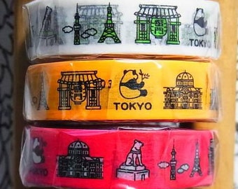 Washi Masking Tape - Tokyo auf gelb - Limited Edition - Tokyu Hände (15m Rolle)