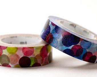 mt Washi Masking Tape - Colourful Spots in Blue & Wine Red - Set 2