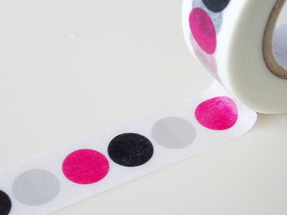 Washi Masking Tape Dots in Black Pink & Grey Limited Etsy