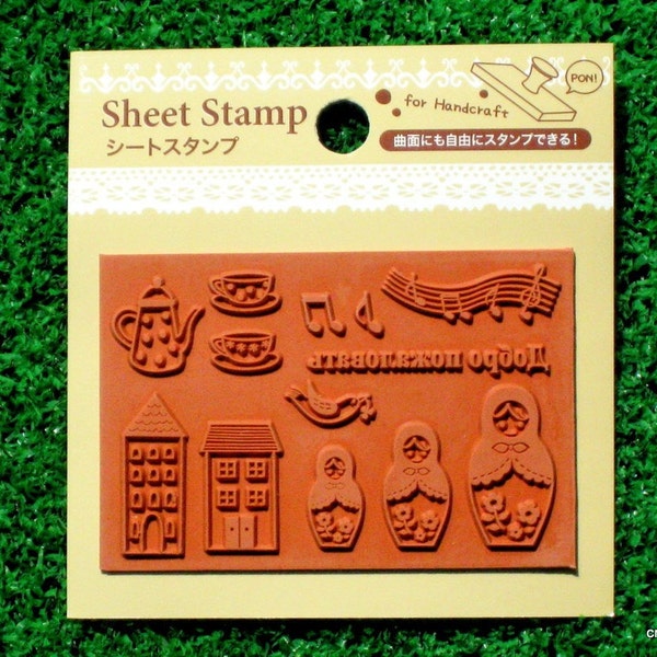 25% OFF SALE - Matryoshka Afternoon Tea Rubber Stamp Sheet - Japanese Zakka