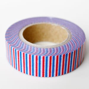 mt Washi Masking Tape Tricoloure in Red, Blue & White Stripes Limited Edition 15m roll image 1