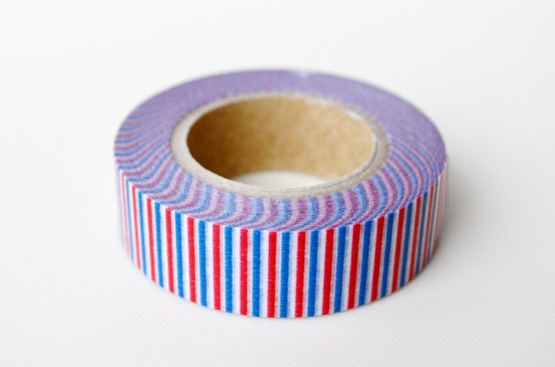 mt Washi Masking Tape Tricoloure in Red, Blue & White Stripes Limited Edition 15m roll image 1