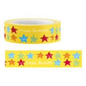CLEARANCE SALE - 50% OFF - Funtape Masking Tape - Happy Birthday Stars in Yellow