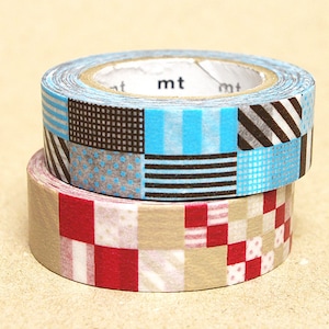 LIQUIDAÇÃO - 25% DE DESCONTO - Fita adesiva mt Washi - Patches mistos vermelhos e azuis - Conjunto 2