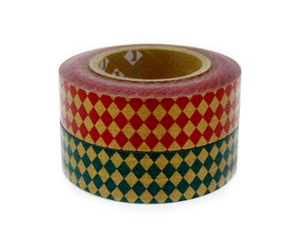 mt Washi Masking Tape - Red & Green Diamond - Set 2 (15m rolls)