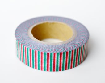 mt Washi Masking Tape - Tricoloure in Red, Green & White Stripes - Limited Edition (15m roll)