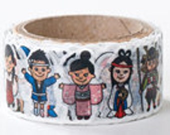 25% off sale - Round Top Masking Tape - Japanese People - Die Cut