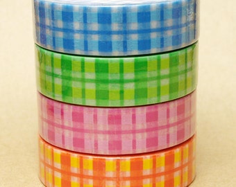 20% off sale - Aimez Washi Masking Tape - Tartan Check in Blue, Green, Pink or Yellow