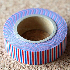 mt Washi Masking Tape Tricoloure in Red, Blue & White Stripes Limited Edition 15m roll image 3