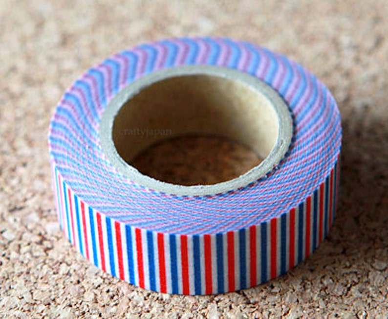 mt Washi Masking Tape Tricoloure in Red, Blue & White Stripes Limited Edition 15m roll image 3