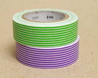 mt Washi Masking Tape - Green & Purple Stripes - Set 2