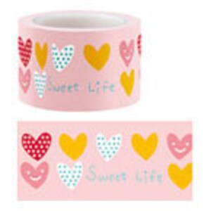 CLEARANCE SALE - 50% OFF - Funtape Masking Tape - Pale Pink Colourful Hearts - 30mm Wide
