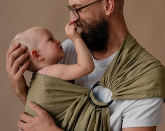 Linen Ring Sling, Ergonomic Baby Carrier, Natural Baby Wrap - OLIVE COLOR