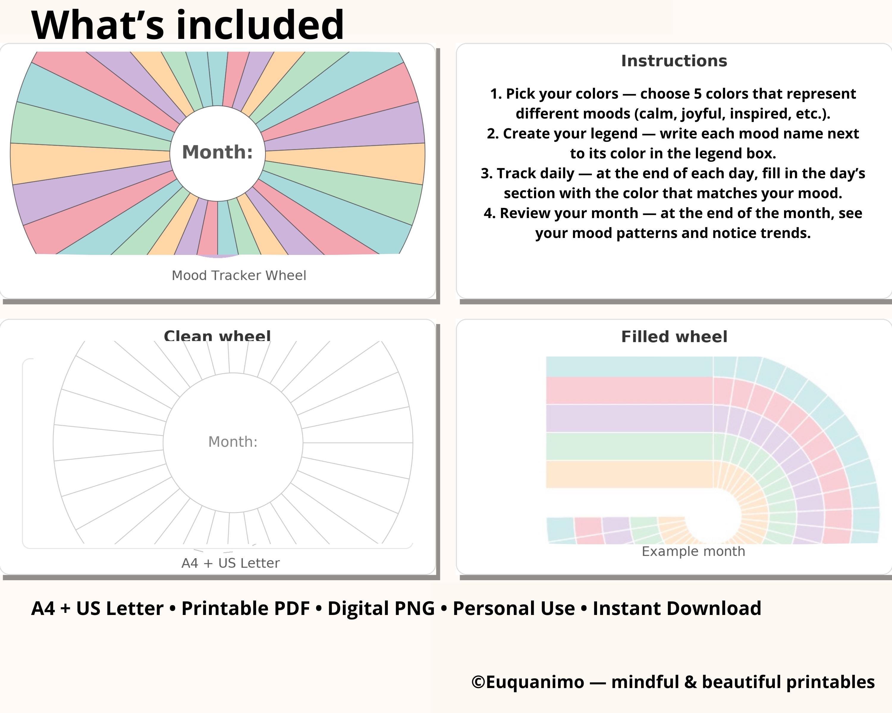 Emotion Mood Tracker Wheel – Printable & Digital PDF (A4/US Letter ...