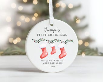 Pregnancy Baby Bump First Christmas Bauble, Personalised Decoration, Christmas Pregnancy Announcement Grandparent Bauble for Christmas 2024
