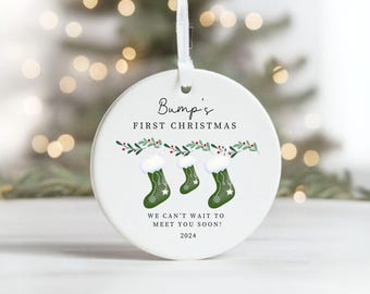Pregnancy Baby Bump First Christmas Bauble, Personalised Decoration, Christmas Pregnancy Announcement Grandparent Bauble for Christmas 2024