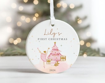 Decorazione natalizia personalizzata per il primo bambino, regalo di Natale ricordo, ornamento in ceramica, regalo di Natale per la prima bambina, ballerina