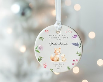 My First Mothers Day Gran Gift | Personalised First Mother's Day Ceramic Heart or Disc with Giftbox for New Nana Gift, Nanna, Grandma Nan