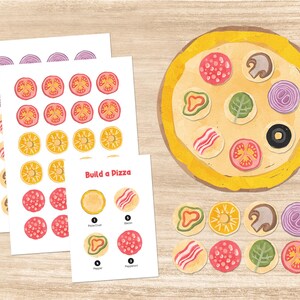 Bygg en pizza utskrivbar för barn, förskola, småbarnsräkning, Montessori matsortering, lärande spel