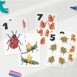 Moderne Zahlenkarten 1-10, Lernzählkarten, Montessori-Lernmaterialien, Tierzählkarten, digitaler Download
