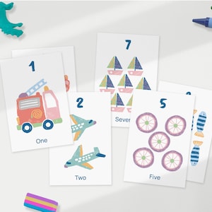 Zahlen Karteikarten, Illustration für´s Kind, Lerndrucke, Lernkarten, Zahlen von 1-10, Vorschullernen, Homeschool, Montessori