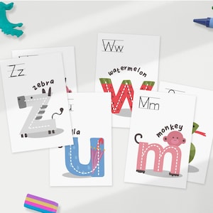 Alphabet mnémotechnique animal cartes pointillés blancs, école montessori, préscolaire, outil d'apprentissage, cadeaux pour enseignants, école à la maison, outils pédagogiques,