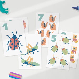 Cartões de números pastel de 1 a 10, cartões de contagem educativos, materiais de aprendizagem Montessori, cartões de contagem de animais, download digital, educação domiciliar