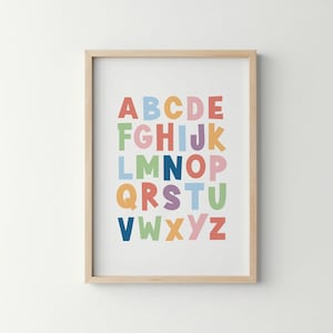 Pastel ABC Watercolor Learning Poster Diverse Alphabet Wall Art Montessori Educational Print Kids Room Decor Preschool Elementary Homeschool