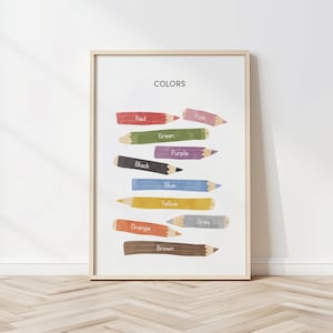 Póster de lápices de colores, regalo para profesores, decoración del hogar, arcoíris, educativo, educación en casa, jardín de infantes, preescolar, decoración del aula, decoración de la habitación de los niños.