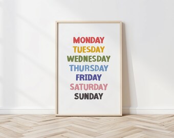Days of the Week Learning Poster: Rainbow Classroom Decor (Digital Download)