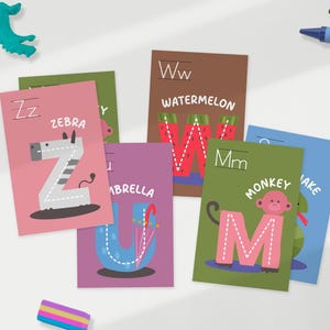 Mnémonique lettre majuscule en pointillé, cartes d'animaux alphabet, école montessori, préscolaire, outil d'apprentissage, cadeaux pour enseignants, école à domicile