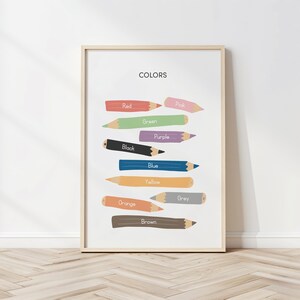 Póster de lápices de colores pastel, regalo para profesores, decoración del hogar, arcoíris, educativo, educación en casa, preescolar, aula, decoración de habitación infantil.