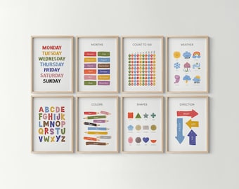 Pósteres educativos para niños, láminas de aprendizaje Montessori, decoración de pared para preescolar y educación en casa (descarga digital)