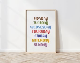 Days of the Week Learning Poster: Rainbow Classroom Decor (Digital Download)
