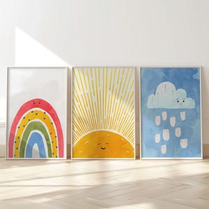 Tríptico de arcoíris, sol y lluvia, clima, póster de aprendizaje, Montessori, arte mural científico, decoración de habitación infantil, herramienta de enseñanza, impresión para educación en casa.