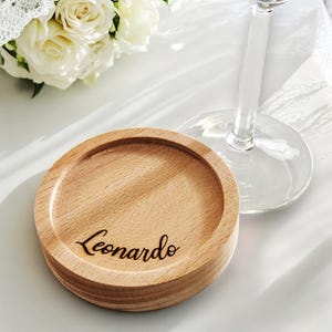 Personalisierter Platzhalter-Untersetzer aus Buchenholz für Hochzeitsgeschenke für Geburten, Taufen, Hochzeiten und Veranstaltungen