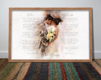 Huwelijksgeloften canvas print cadeau voor stel, huwelijksgeloften cadeau voor jubileum, aquarel huwelijksgeloften kunst cadeau voor hem man haar uniek