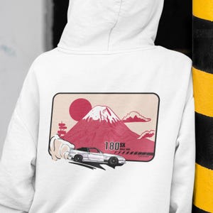 Sudadera con capucha JDM Car Art, sudadera unisex de carreras callejeras, regalo para amantes de los coches japoneses del Monte Fuji, sudadera con capucha 180sx