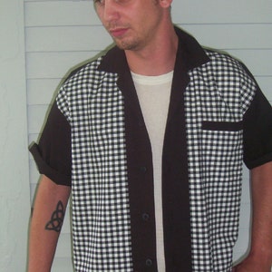 Men's Rockabilly Shirt Jac Black & White Plaid 1950's Style