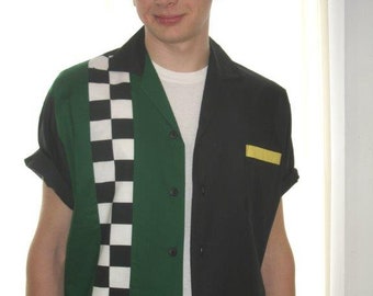 Men's Rockabilly Shirt Jac Checkerboard Racing Stripe