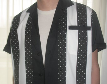 Men's Rockabilly Shirt Jac Black & White Stripe