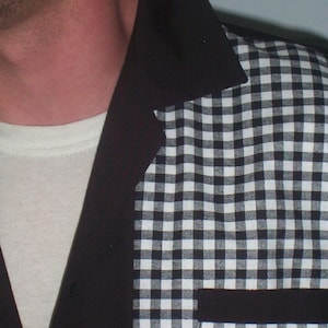 Men's Rockabilly Shirt Jac Black & White Plaid 1950's Style image 2