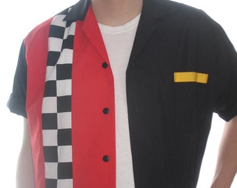 Men's Rockabilly Shirt Jac Checkerboard Racing Stripe