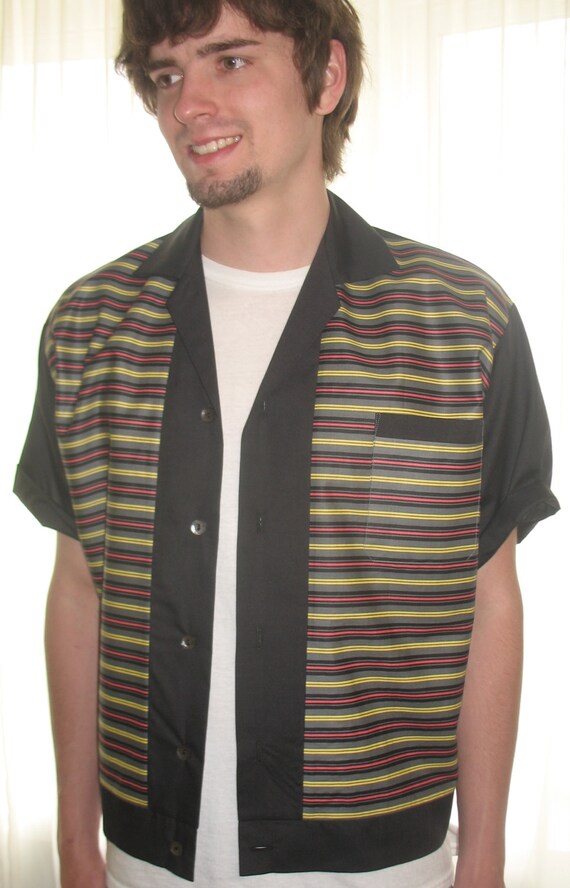 Men S Rockabilly Shirt Jac Vintage Grey Stripe Fabric Etsy