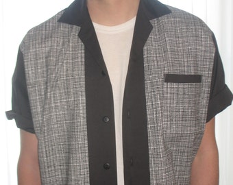 Men&#39;s Rockabilly Shirt Jac Black & White Lines