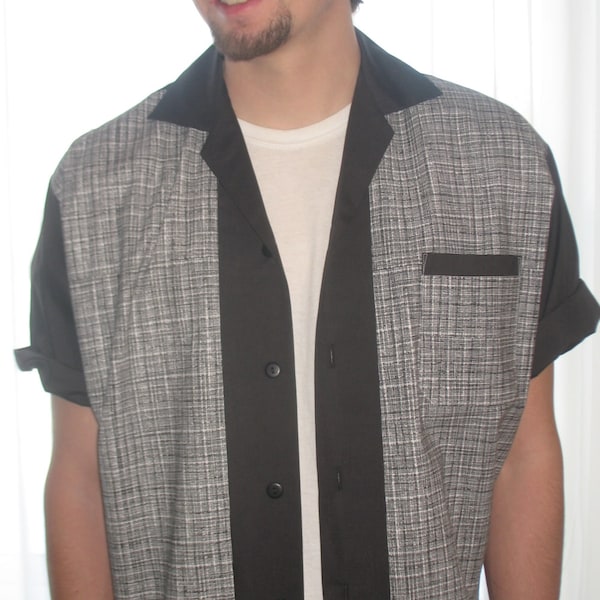 Men's Rockabilly Shirt Jac Black & White Lines