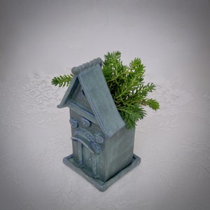 Stoneware Ceramic planter blue succlent clay house vase one of a kind original mothers day gift outdoor ornament Charming Cottage free ship Bild 1