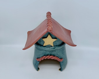 Stoneware Fairy House Toad Whimsical satin turquoise pink outdoor decoration home and living garden art gardener free shipping woman gift