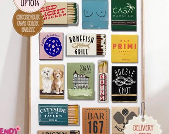 CAJA DE CERILLAS PERSONALIZADA / Regalo digital personalizado / Impresión de cerillas grandes / Póster de pared retro personalizado / Regalo de aniversario único